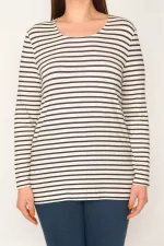 KADIN KEMİK ARKASI DESENLİ ÇİZGİLİ BLUZ