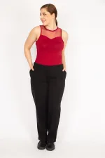 Kadın Siyah Büyük Beden Çima Dikişli Yan Cepli Eşofman Alt