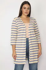 Kadın İndigo Pamuklu Kumaş Çizgili Hırka 65N29655