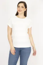 Kadın Kemik Büyük Beden Kendinden Desenli Duble Kol Bluz