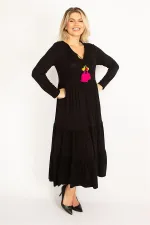 Kadın Fujya Yaka Detaylı Uzun Kollu Katlı Elbise 65N34514