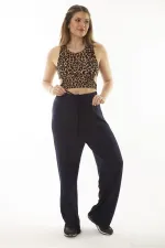 Kadın Büyük Beden Lacivert Beli Lastik Ve Bağcıklı Cepsiz Rahat Kesim Eşofman Alt 65N37060