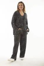 Kadın Büyük Beden Kemik Dokuma Viskon Kumaş Ön Fermuarlı Bluz Pantolon İkili Takım 65N37005