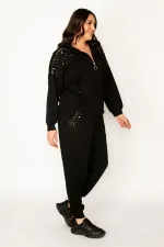Kadın Siyah İnci Detaylı Kapşonlu Eşofman Takım 65N30435