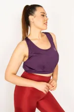 Kadın Mürdüm Sırt Detaylı Crop Bistüer 65N33327