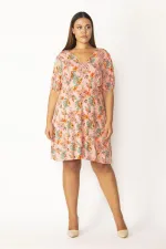 Robe colorée grande taille pour femme, froncée à la poitrine et poignets élastiqués 65N39054