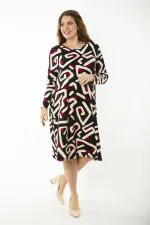 Kadın Büyük Beden Renkli Uzun Kollu Desenli Elbise 65N37192