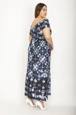 Kadın Fuşya Yakası Geniş Gipe Lastikli Yan Yırtmaçlı Uzun Elbise 65N26897