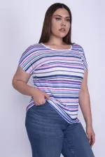 Kadın Renkli Düşük Kollu Çizgili  65N26208