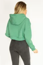 Kadın Yeşil 3 İplik Polar Ön Fermuarlı Kapşonlu Sweatshirt 65N35050
