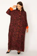 Kadın Oranj Ön Boy Düğmeli Rahat Kesim Uzun Elbise 65N34320