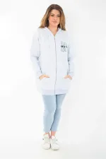 Kadın Büyük Beden Mavi İçi Şardonlu Ön Fermuar Ve Kapşonlu Sweatshirt 65N37405