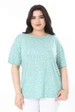 Kadın Büyük Beden Yeşil Bisiklet Yakalı Kısa Kollu Likralı Viskon Bluz 65N38000