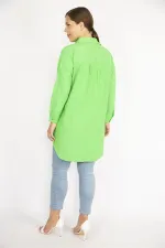 Kadın Büyük Beden Yeşil Ön Düğmeli Uzun Kollu Gömlek 65N37038