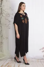 Kadın Siyah Nakış Detaylı Rahat Kesim Elbise 65N22609