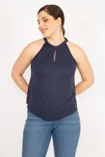 Kadın Haki Büyük Beden Halter Yaka Bluz