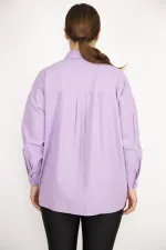 Kadın Büyük Beden Lila Ön Düğmeli Uzun Kollu Gömlek 65N36800