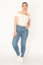 KADIN MAVİ 5 CEP LİKRALI PAÇASI PİS DİKİŞ SKİNNY JEAN PANTOLON