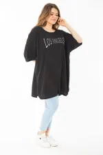 Kadın Büyük Beden Siyah Sim Detaylı Yan Yırtmaçlı Bluz 65N37452