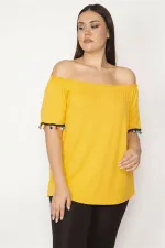 Kadın Hardal Yakası Lastikli Kolları Ponpon Detaylı Bluz 65N29509