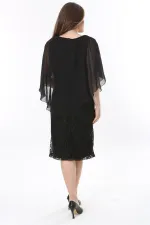 Kadın Büyük Beden Siyah Şifon Pelerinli Astarlı Dantel Elbise 65N37773