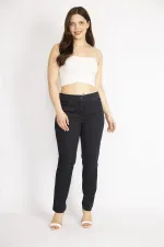 Kadın Siyah Büyük Beden Kazayağı Desenli Likralı Gabardin 5 Cep Pantolon