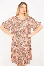 Kadın Renkli Etek Ucu Katlı Ve Kol Ağzı Volanlı Elbise 65N35326