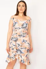 KADIN RENKLİ BEL VE ETEK UCU VOLANLI ELBİSE