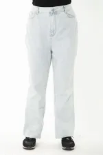 Kadın Büyük Beden Mavi Yıkama Efektli Yüksek Bel Kot Pantolon 65N37246