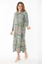 Kadın Büyük Beden Renkli Dokuma Viskon Kumaş Ön Düğmeli Elbise 65N37351