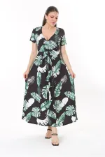 Kadın Büyük Beden Yeşil Anvelop Yakalı Uzun Elbise 65N37735