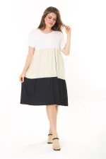 Kadın Büyük Beden Renkli Renk Kombinli Katlı Kısa Kol Elbise 65N37874