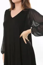Kadın Büyük Beden Siyah Kolları Tül Önü A Pileli Tunik 65N37784