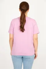 Kadın Lila Büyük Beden Pamuklu Kumaş Dantel Detaylı Bluz