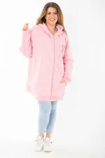 Kadın Büyük Beden Mavi İçi Şardonlu Ön Fermuar Ve Kapşonlu Sweatshirt 65N37405