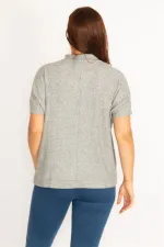 Kadın Gri Kaşkorse Kumaş Sıfır Yakalı Bluz 65N34804