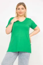 Kadın Yeşil Büyük Beden V Yakalı Viskon Bluz 65N35800