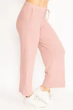 Kadın Bebe Mavisi Kendinden Çizgili Bel Bağcıklı Pantolon 65N35103