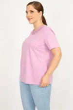 Kadın Lila Büyük Beden Pamuklu Kumaş Dantel Detaylı Bluz
