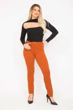 WOMEN'S ORANGE LYCRA 5 POCKET JEANS
