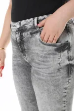 Kadın Büyük Beden Füme Yıkama Efektli Yüksek Bel Likralı 5 Cep Kot Pantolon 65N38122