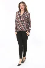 Kadın Büyük Beden Bej Dokuma Viskon Kumaş Kapalı Anvelop Bluz 65N37614