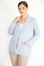 Kadın Büyük Beden Tek Düğmeli Astarsız Cepli Hırka 65N38078