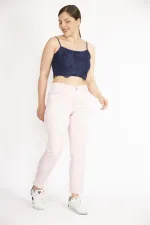 Kadın Pembe Büyük Beden 5 Cepli Likralı Gabardin Kumaş Pantolon