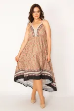 Kadın Renkli Boyundan Bağlamalı Arkası Uzun Elbise 65N33465