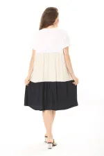 Kadın Büyük Beden Renkli Renk Kombinli Katlı Kısa Kol Elbise 65N37874