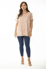 Kadın Büyük Beden Somon Önü Ve Kolları Dantel İçi Viskon Bluzlu Tunik 65N36956