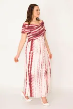 WOMEN'S LONG DRESS WITH WIDE FUJIA COLLAR, GUIPED ELASTIC, SIDE SLITS