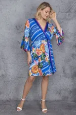 KADIN RENKLİ VOLAN KOLLU ANVELOP ELBİSE