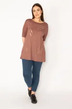 KADIN SÜTLÜKAHVE TAŞ DETAYLI BLUZ